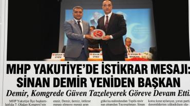 MHP Yakutiye’de Güven Tazeledi: Sinan Demir Yeniden İlçe Başkanı Seçildi